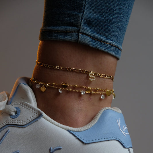 Fußkette "Figaro" mit Zirkoniabuchstabe