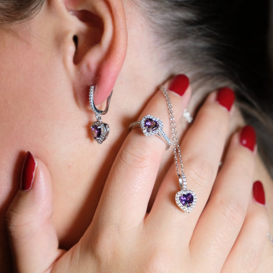 Halskette Ring und Ohrringe "Purple Love" Set